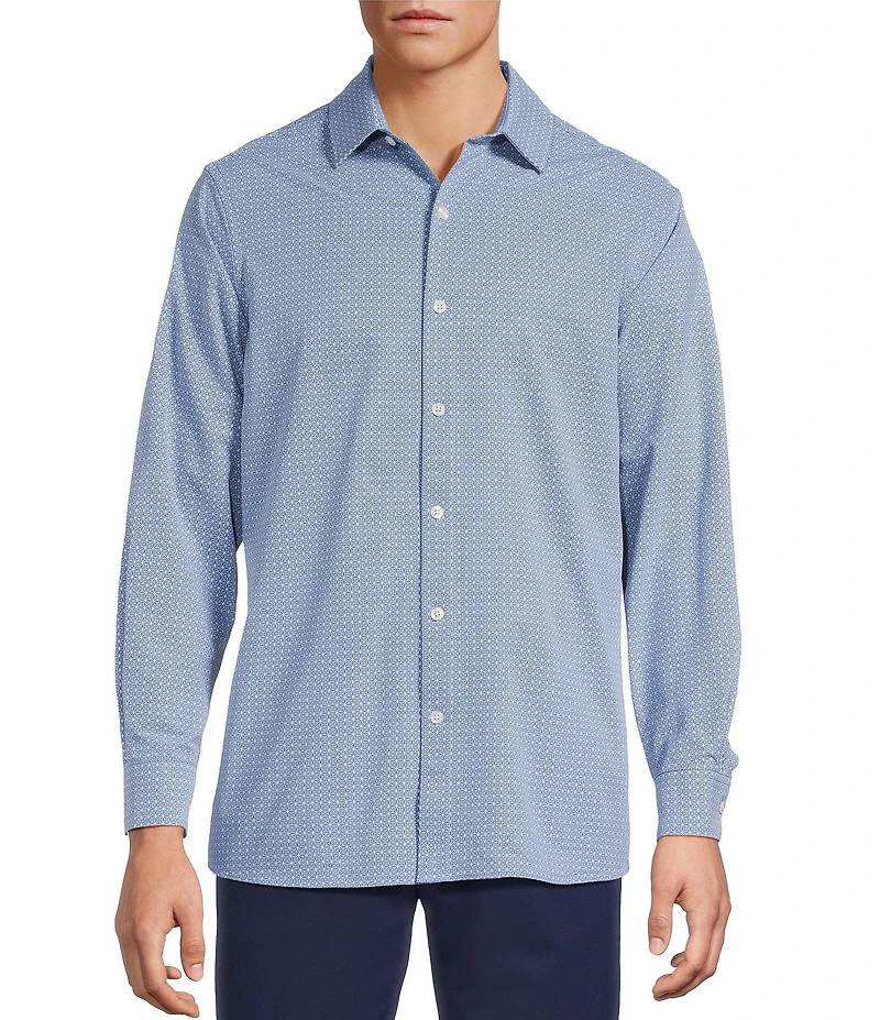Hart Schaffner Marx Luxury Performance Long Sleeve Tile Geometric Print Coat Front Shirt