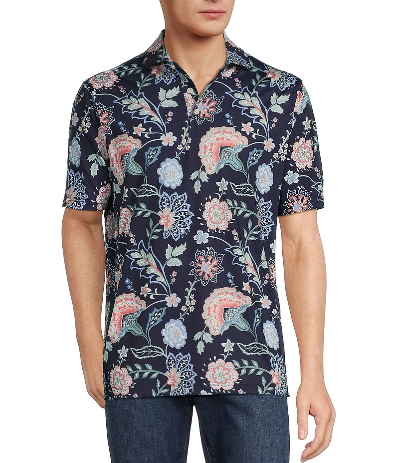 Hart Schaffner Marx Luxury Performance Short Sleeve Dark Floral Paisley Polo Shirt