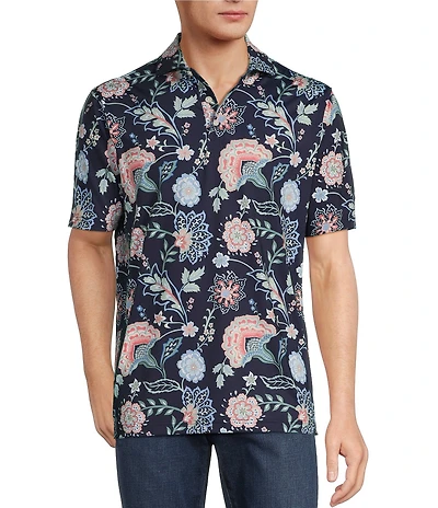 Hart Schaffner Marx Luxury Performance Short Sleeve Dark Floral Paisley Polo Shirt