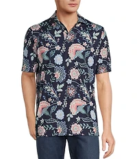 Hart Schaffner Marx Luxury Performance Short Sleeve Dark Floral Paisley Polo Shirt