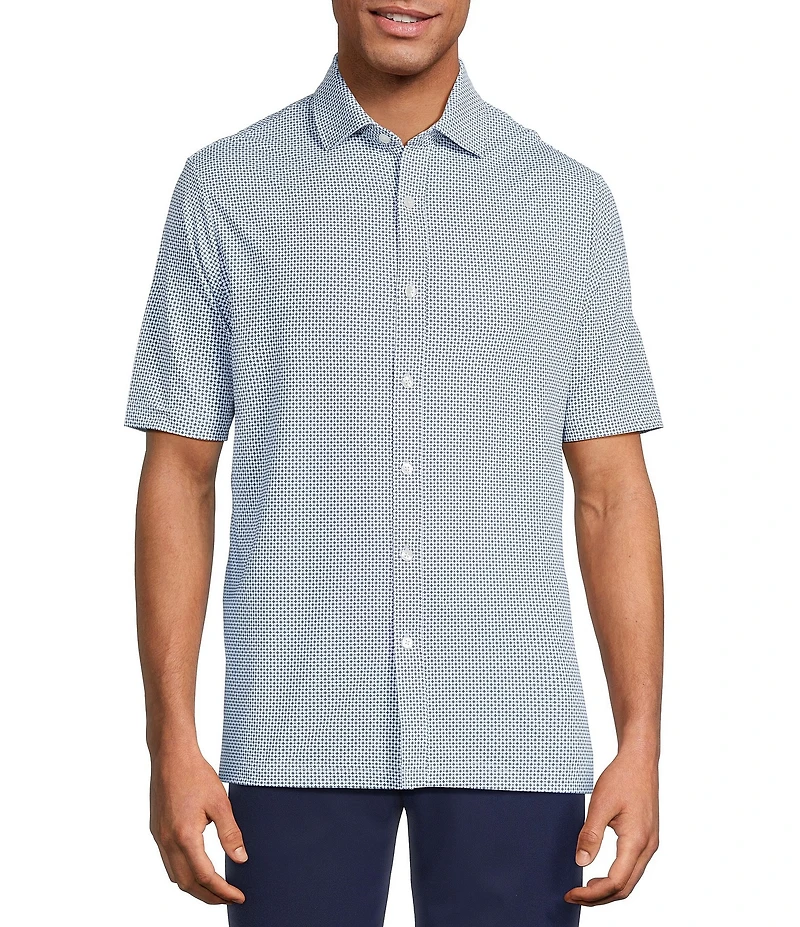 Hart Schaffner Marx Luxury Performance Short Sleeve Geometric Print Coat Front Shirt