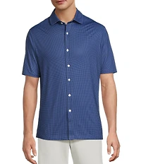 Hart Schaffner Marx Luxury Performance Short Sleeve Houndstooth Print Coat Front Shirt