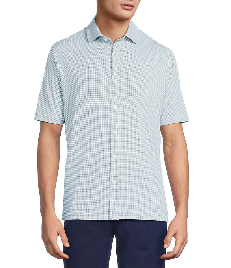 Hart Schaffner Marx Luxury Performance Short Sleeve Houndstooth Print Coat Front Shirt