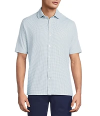 Hart Schaffner Marx Luxury Performance Short Sleeve Houndstooth Print Coat Front Shirt