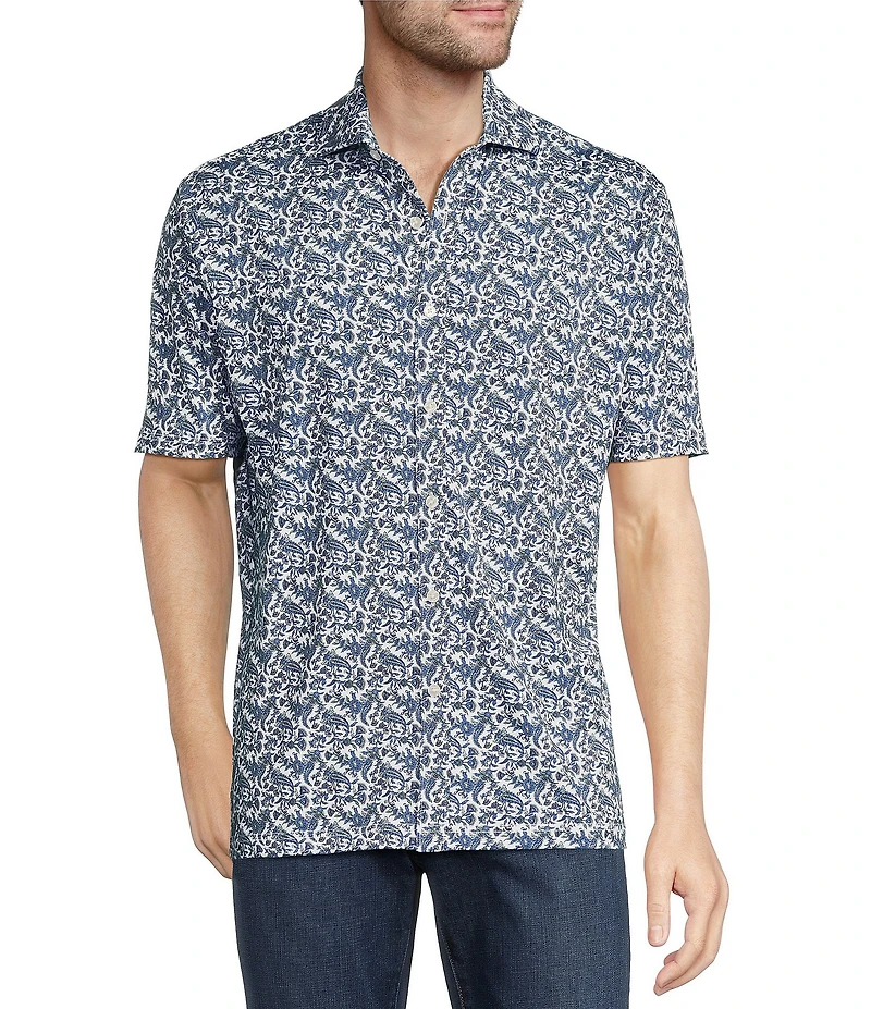 Hart Schaffner Marx Luxury Performance Short Sleeve Paisley Coatfront Shirt