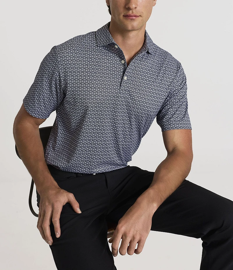Hart Schaffner Marx Luxury Performance Short Sleeve Textured Geo Print Polo
