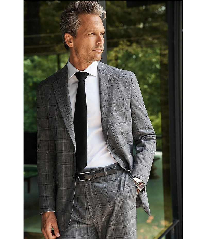 Hart Schaffner Marx New York Modern Fit Flat Front Plaid Patten 2-Piece Suit