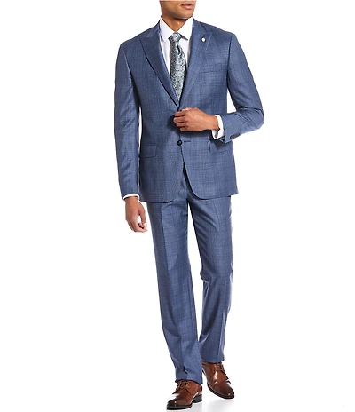 Hart Schaffner Marx New York Modern Fit Flat Front Plaid Print 2-Piece Suit