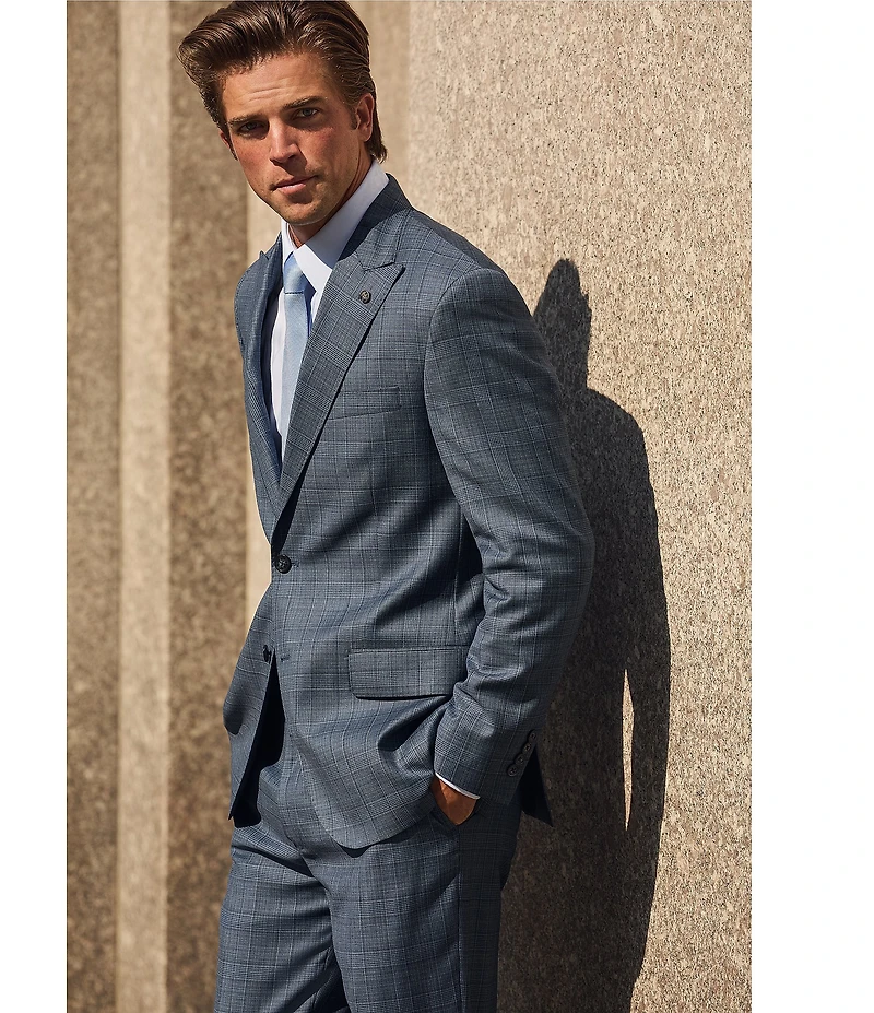 Hart Schaffner Marx New York Modern Fit Flat Front Plaid Print 2-Piece Suit