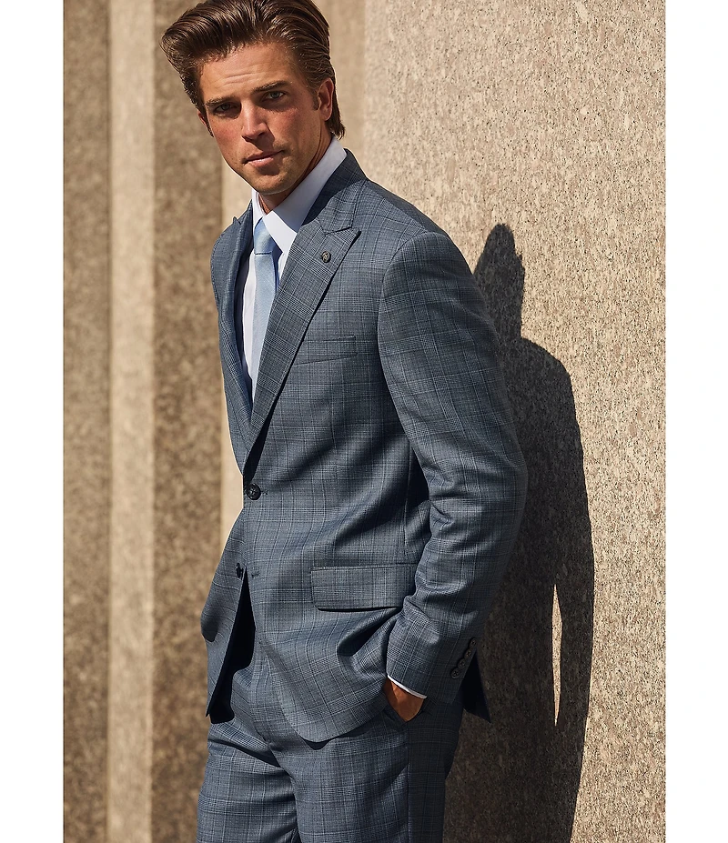 Hart Schaffner Marx New York Modern Fit Flat Front Plaid Print 2-Piece Suit