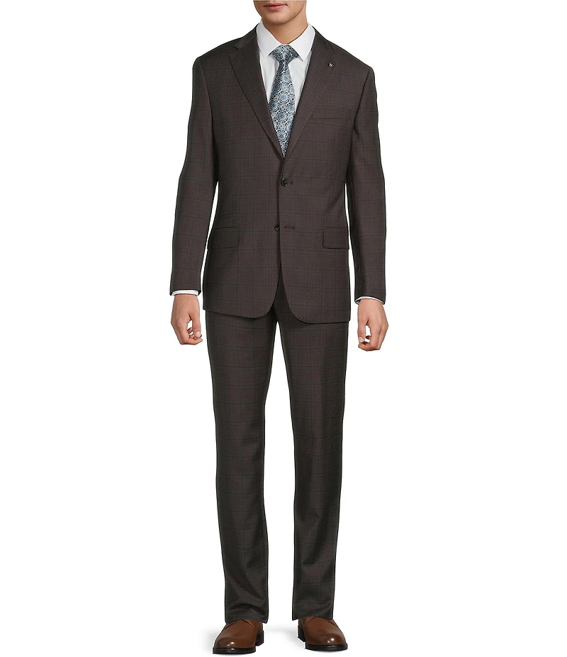 Hart Schaffner Marx New York Modern Fit Flat Front Plaid Print 2-Piece Suit