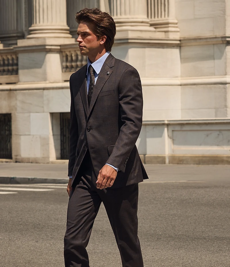 Hart Schaffner Marx New York Modern Fit Flat Front Plaid Print 2-Piece Suit