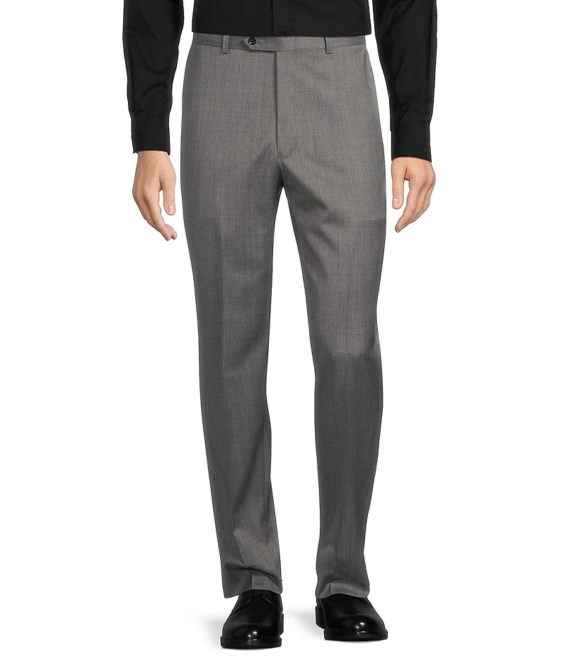 Hart Schaffner Marx New York Modern Fit Flat Front Solid Wool Dress Pants
