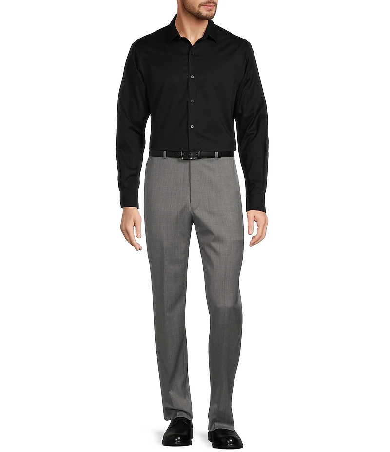 Hart Schaffner Marx New York Modern Fit Flat Front Solid Wool Dress Pants