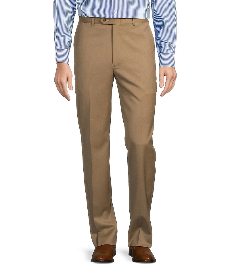Hart Schaffner Marx New York Modern Fit Flat Front Solid Wool Dress Pants