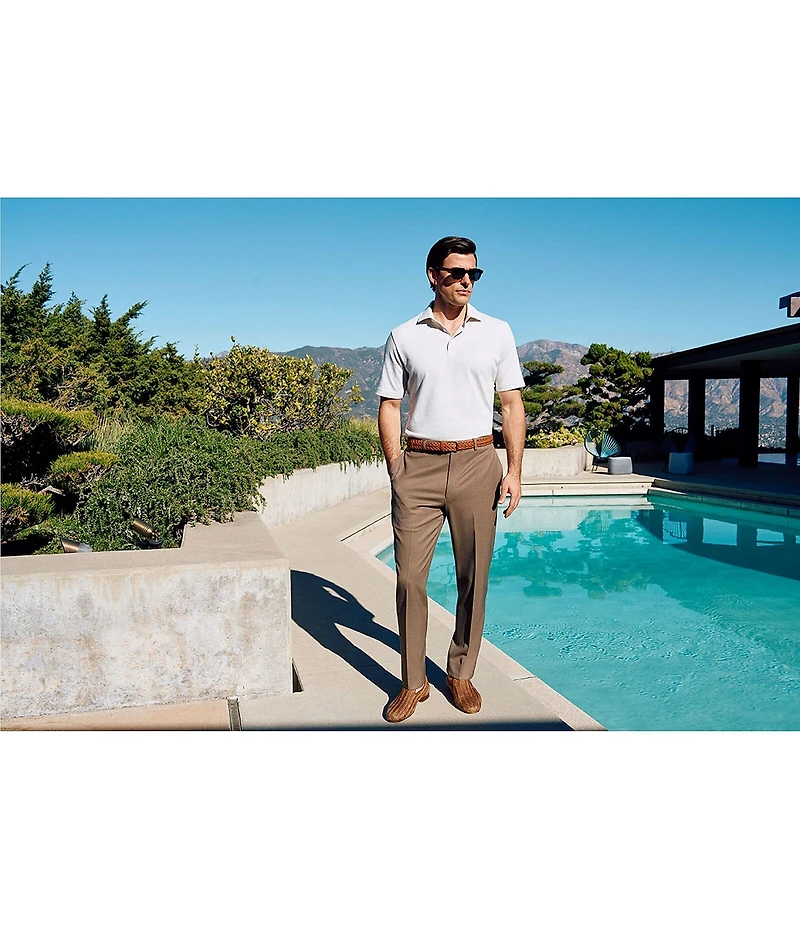 Hart Schaffner Marx New York Modern Fit Pre-Tailored Flat Front Super Stretch Solid Dress Pants