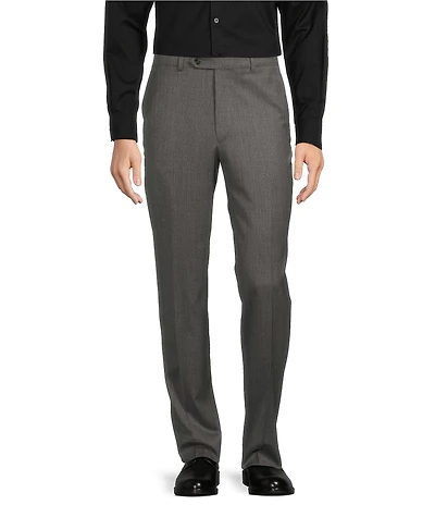 Hart Schaffner Marx New York Modern Fit Grey Pre-Tailored Flat Front Super Stretch Solid Dress Pants