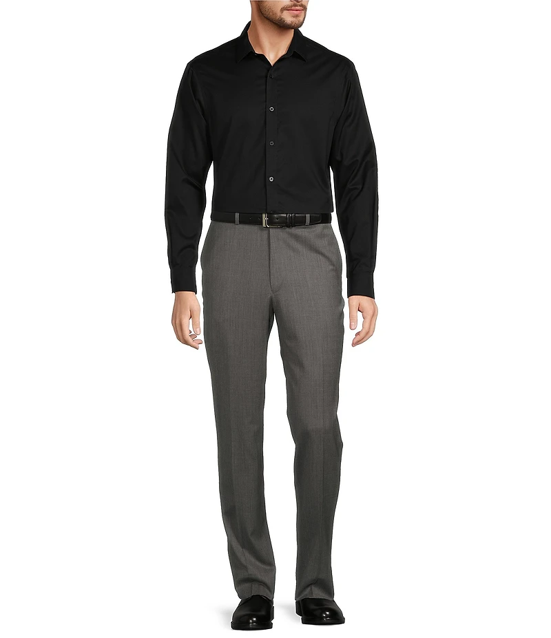 Hart Schaffner Marx New York Modern Fit Grey Pre-Tailored Flat Front Super Stretch Solid Dress Pants