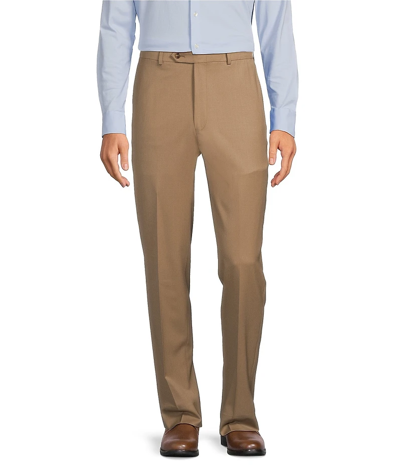 Hart Schaffner Marx New York Modern Fit Tan Pre-Tailored Flat Front Super Stretch Solid Dress Pants