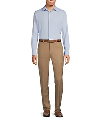 Hart Schaffner Marx New York Modern Fit Tan Pre-Tailored Flat Front Super Stretch Solid Dress Pants