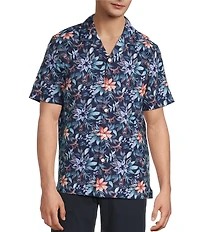 Hart Schaffner Marx Short Sleeve Floral Print Camp Coat Front Shirt