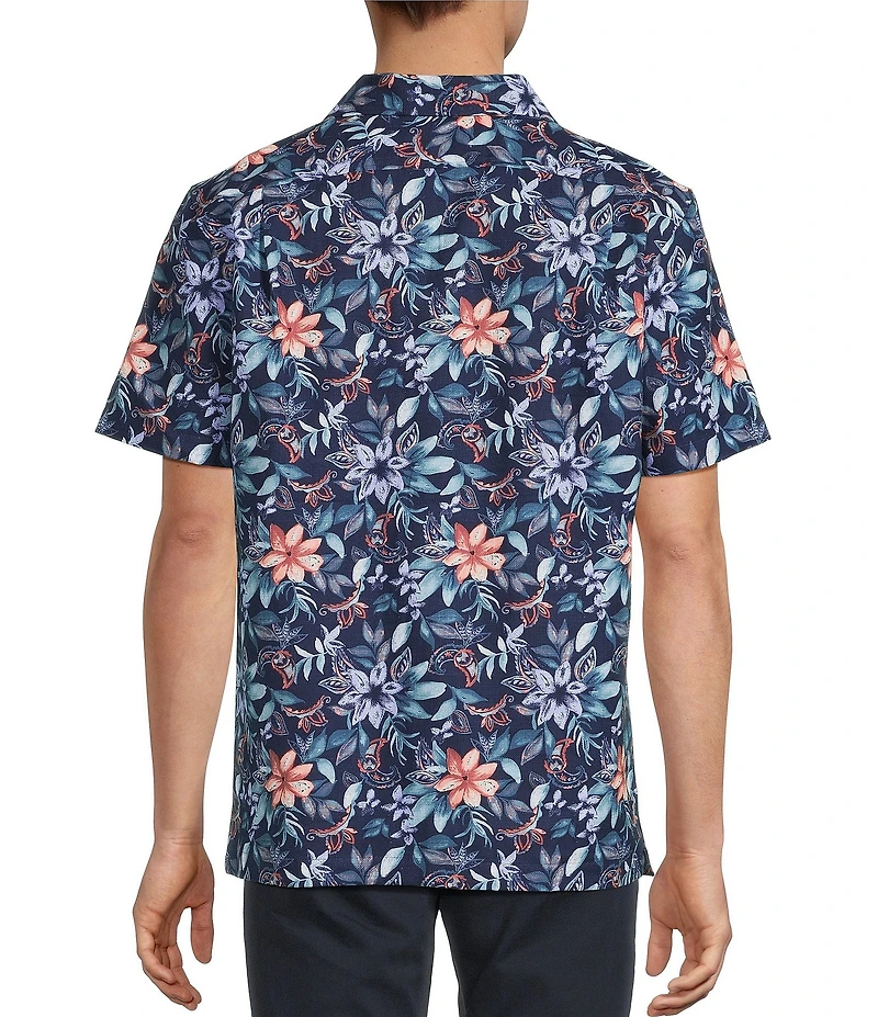 Hart Schaffner Marx Short Sleeve Floral Print Camp Coat Front Shirt