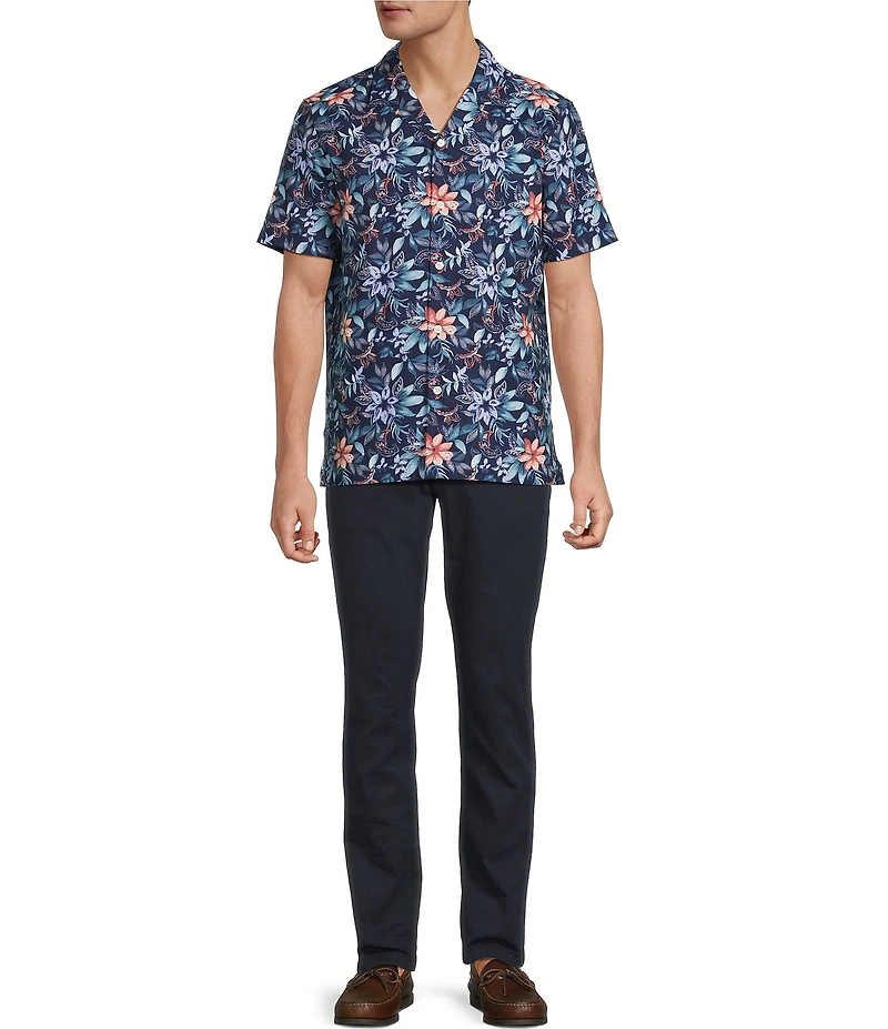 Hart Schaffner Marx Short Sleeve Floral Print Camp Coat Front Shirt