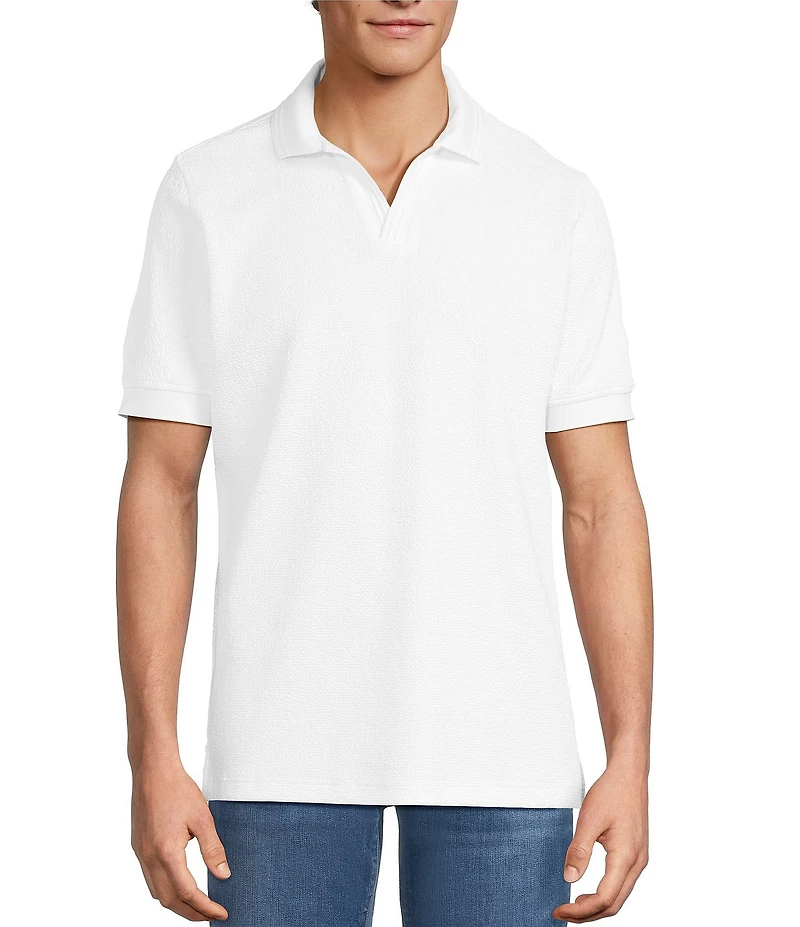 Hart Schaffner Marx Short Sleeve Johnny Collar Textured Polo
