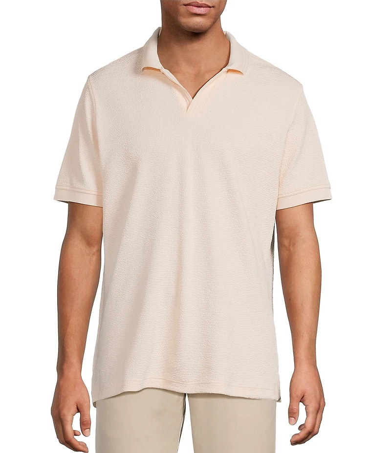 Hart Schaffner Marx Short Sleeve Johnny Collar Textured Polo