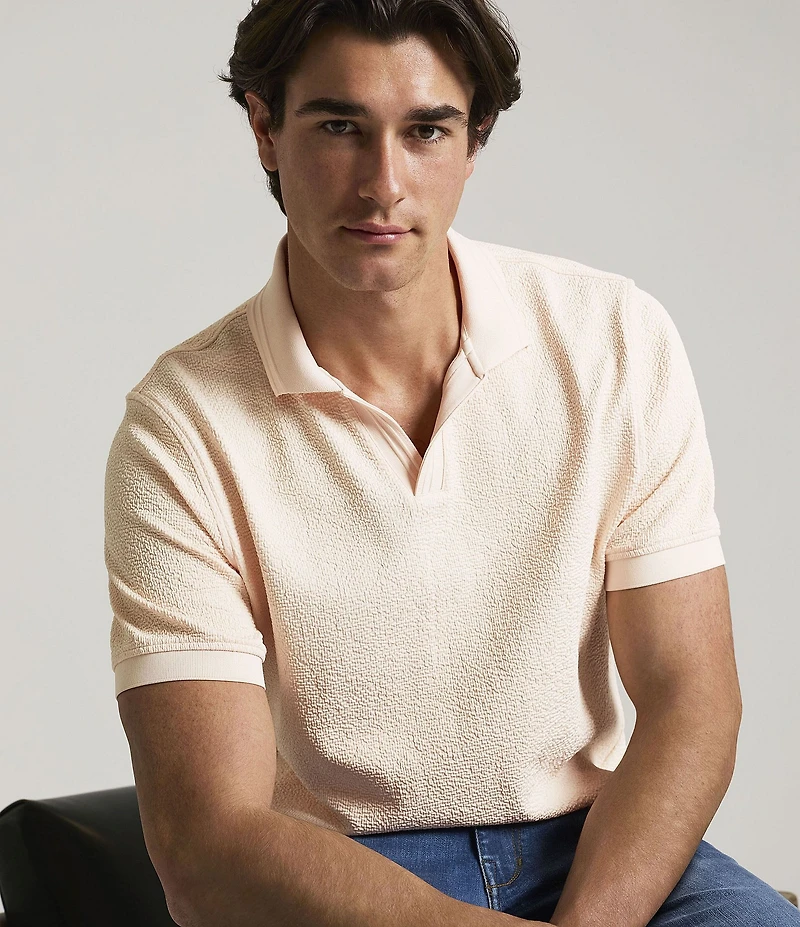 Hart Schaffner Marx Short Sleeve Johnny Collar Textured Polo
