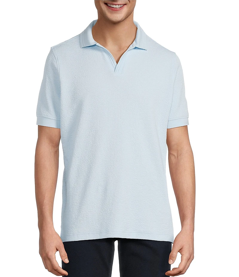 Hart Schaffner Marx Short Sleeve Johnny Collar Textured Polo