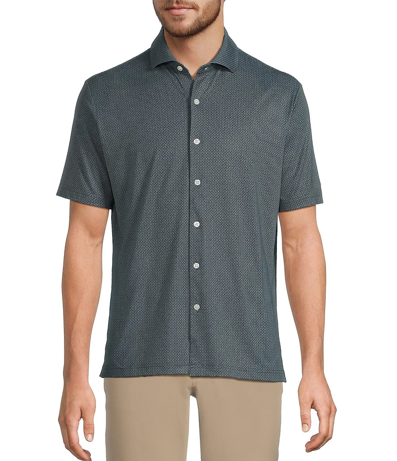 Hart Schaffner Marx Short Sleeve Luxury Performance Diamond Geo Coatfront Shirt