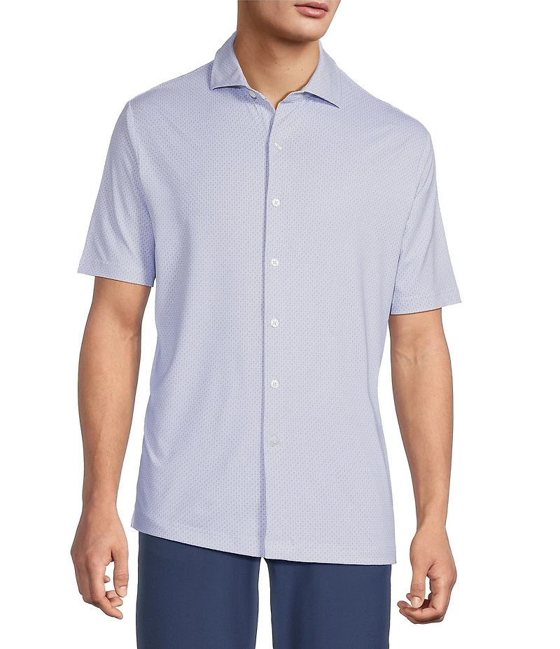 Hart Schaffner Marx Short Sleeve Luxury Performance Geo Print Button Front Shirt