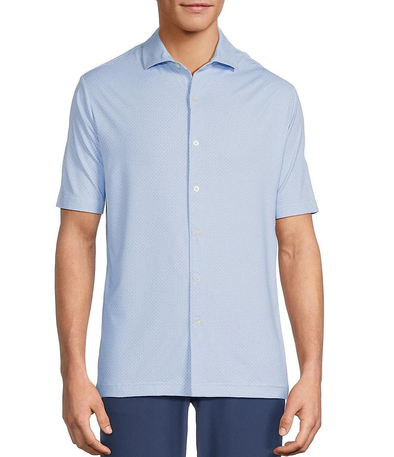 Hart Schaffner Marx Short Sleeve Luxury Performance Geo Print Button Front Shirt
