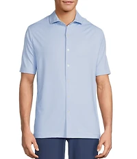 Hart Schaffner Marx Short Sleeve Luxury Performance Geo Print Button Front Shirt