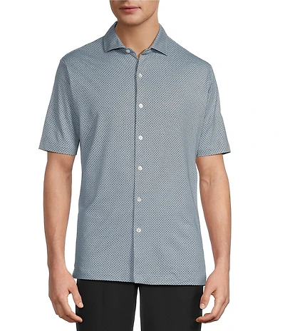 Hart Schaffner Marx Short Sleeve Luxury Performance Geo Print Button Front Shirt