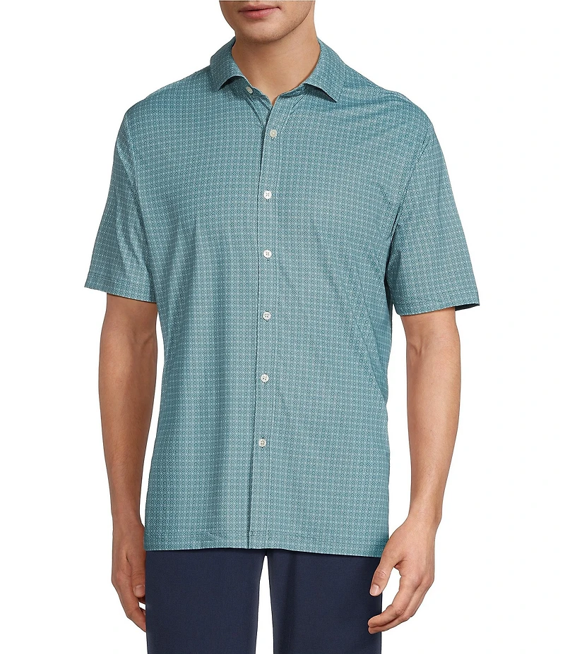 Hart Schaffner Marx Short Sleeve Luxury Performance Geo Print Button Front Shirt