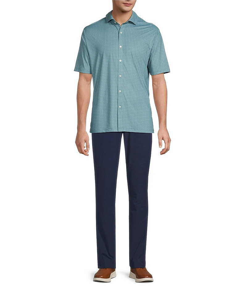 Hart Schaffner Marx Short Sleeve Luxury Performance Geo Print Button Front Shirt