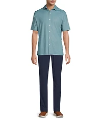 Hart Schaffner Marx Short Sleeve Luxury Performance Geo Print Button Front Shirt