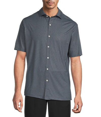 Hart Schaffner Marx Short Sleeve Luxury Performance Geo Print Button Front Shirt