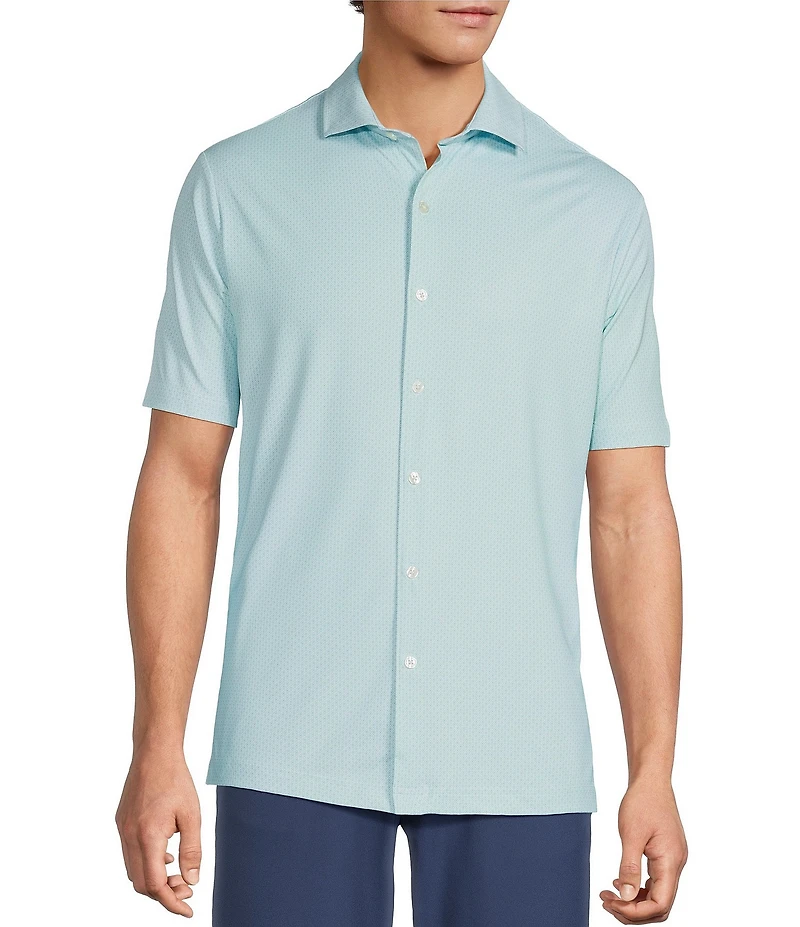 Hart Schaffner Marx Short Sleeve Luxury Performance Geo Print Button Front Shirt