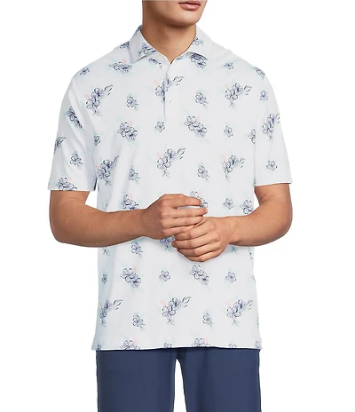 Hart Schaffner Marx Short Sleeve Luxury Performance Textured Floral Polo Shirt