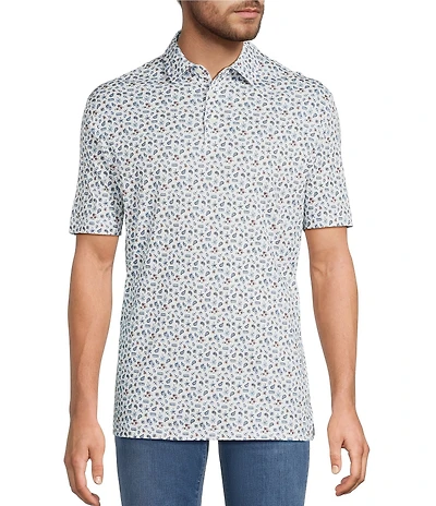 Hart Schaffner Marx Short Sleeve Paisley Stamp Print Polo Shirt