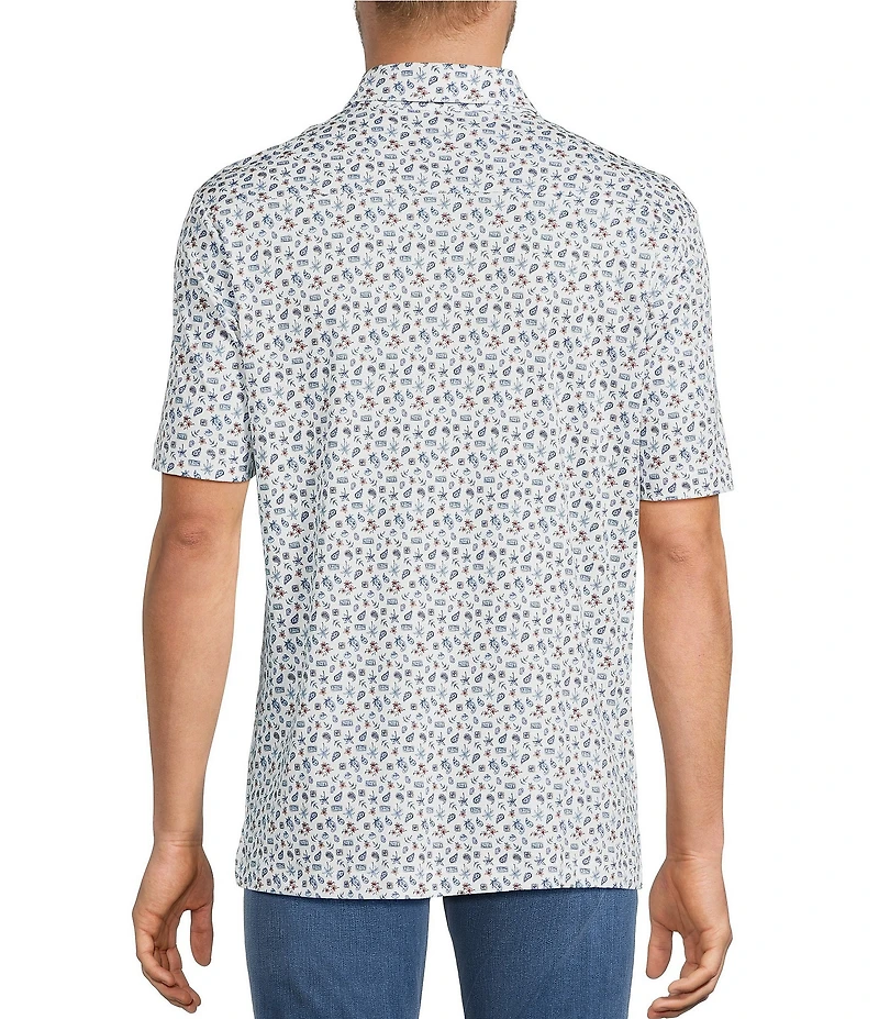 Hart Schaffner Marx Short Sleeve Paisley Stamp Print Polo Shirt