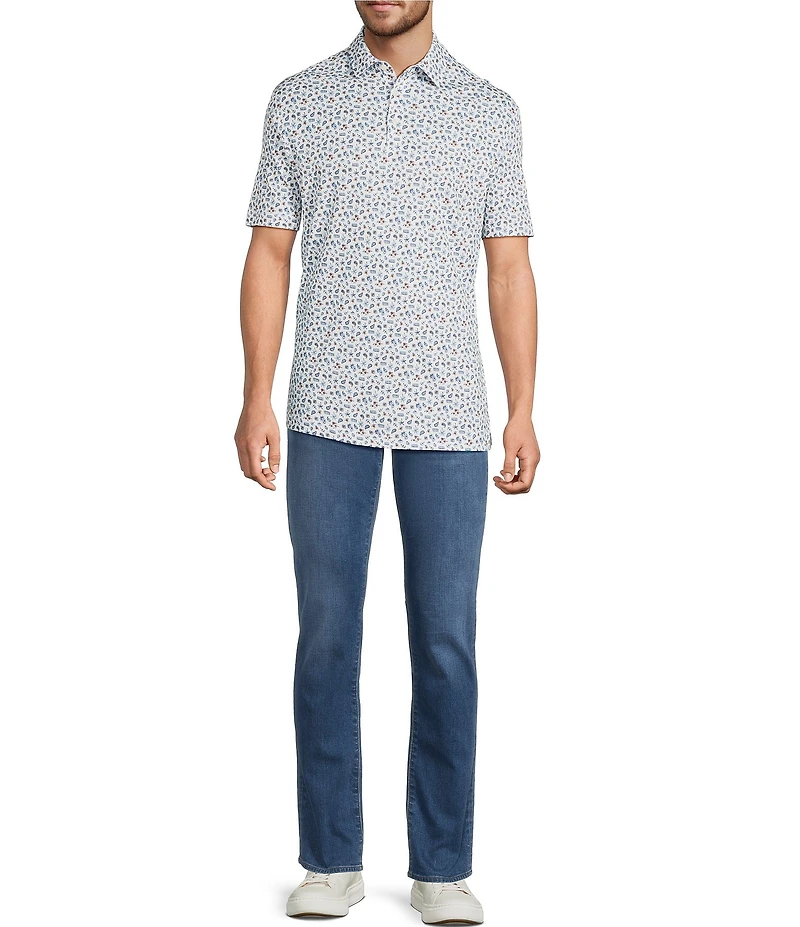 Hart Schaffner Marx Short Sleeve Paisley Stamp Print Polo Shirt