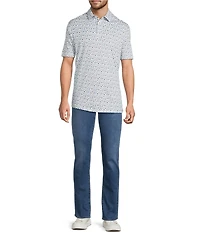 Hart Schaffner Marx Short Sleeve Paisley Stamp Print Polo Shirt