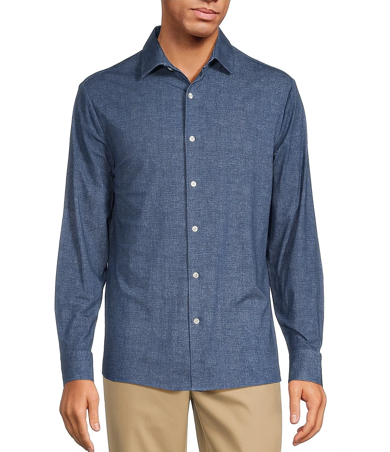 Hart Schaffner Marx State Street Essentials Albini 4FLEX Long Sleeve Solid Coat Front Shirt