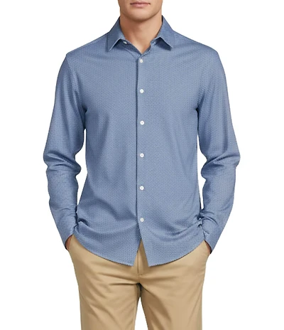 Hart Schaffner Marx State Street Essentials Albini 4FLEX Long Sleeves Mini Tile Spread Collar Coat Front Shirt