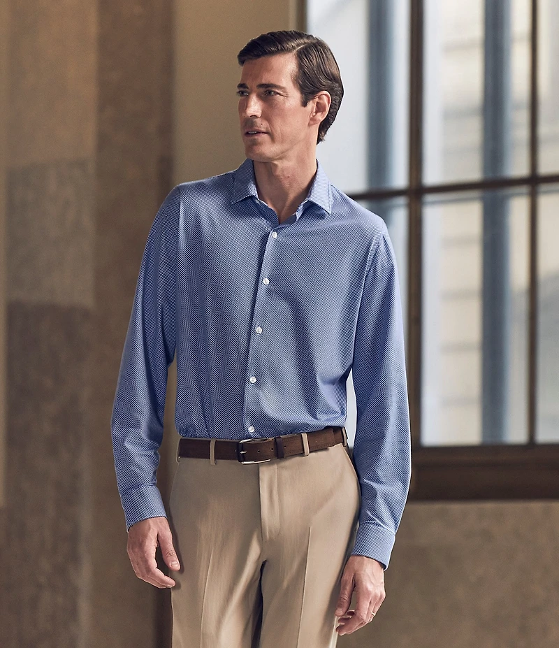 Hart Schaffner Marx State Street Essentials Albini 4FLEX Long Sleeves Mini Tile Spread Collar Coat Front Shirt