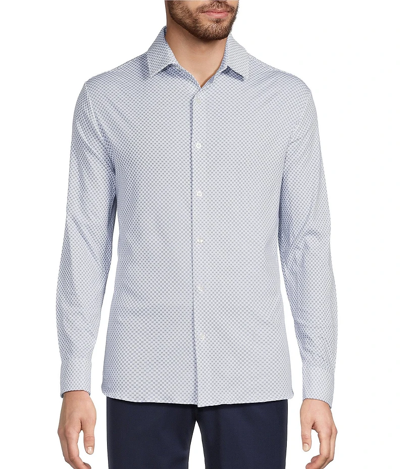 Hart Schaffner Marx State Street Essentials Long Sleeve Geo Print Albini Knit 4Flex Coat Front Shirt